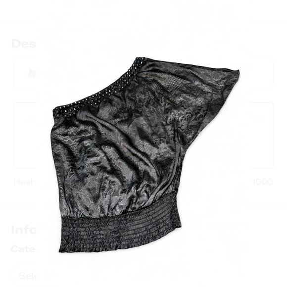 2b Bebe One Shoulder Lace Mesh Top Black Beaded Clubwear Y2K Style S - Picture 1 of 4